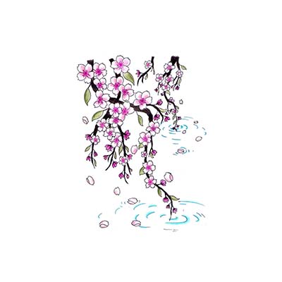 Cherry blossom falling in lake drawing Design Water Transfer Temporary Tattoo(fake Tattoo) Stickers NO.11085